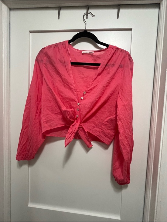 Primark Tops - Primark Bright Pink Tie-Front Long Sleeve Blouse